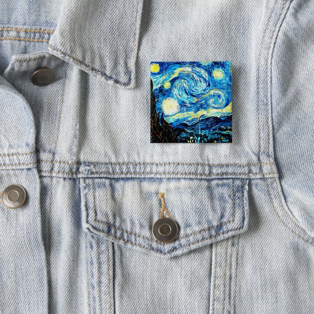 Bóton Quadrado 5.08cm Van Gogh, Starry Night, (In Situ)