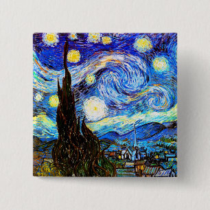 Bóton Quadrado 5.08cm Van Gogh Starry Night Fine Art
