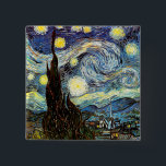 Bóton Quadrado 5.08cm Van Gogh Starry Night Fine Art<br><div class="desc">Starry Night, o mais famoso quadro do mestre holandês do impressionista Poste Vincent van Gogh. Uma ciprestes solitária, uma vila dormindo, e um céu que brilha com estrelas. Vintage retro bonitinho, giro, bonito, artístico popular e elegante padrão paisagístico da natureza Poste-impressionismo decorativo decor religioso religioso religioso religioso inspirador pintura de...</div>