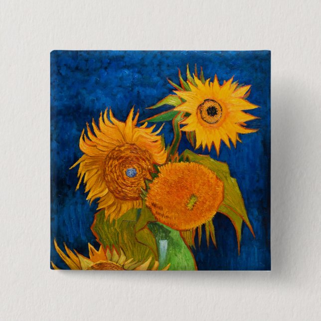 Bóton Quadrado 5.08cm Van Gogh Sunflower (Frente)