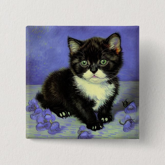 Bóton Quadrado 5.08cm Van Gogh Tuxedo Kitten (Frente)