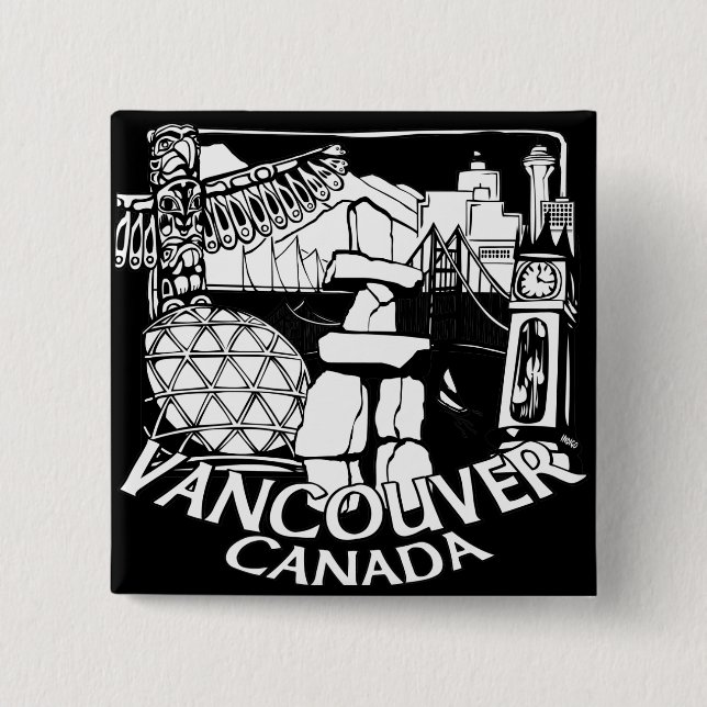 Bóton Quadrado 5.08cm Vancouver Canada Souvenir Buttons Gastown Art Gift (Frente)