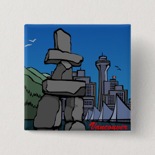 Bóton Quadrado 5.08cm Vancouver Canadá Souvenir Buttons Landmark Art