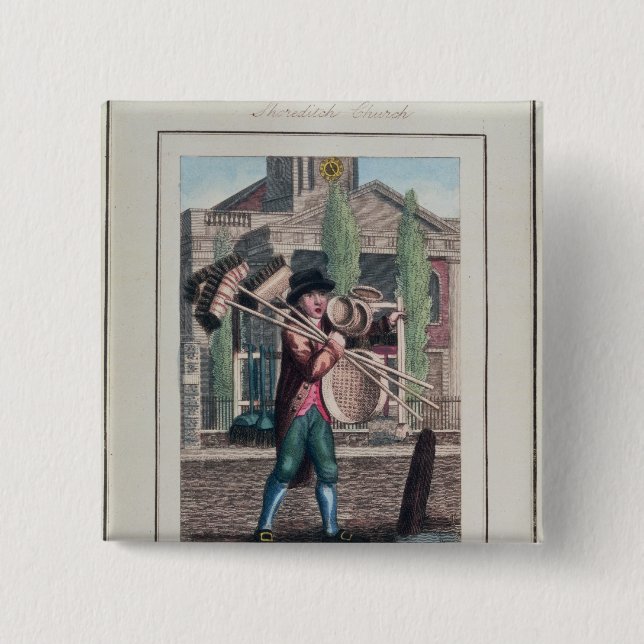 Bóton Quadrado 5.08cm Vassouras do cabelo, igreja de Shoreditch (Frente)