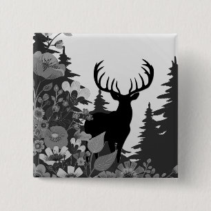 Bóton Quadrado 5.08cm Veado com Grande Rack Fora de Floresta