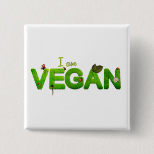 Bóton Quadrado 5.08cm Vegan Vegetarian Love Save Animal Veg Eat Button