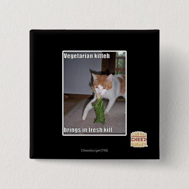 Bóton Quadrado 5.08cm Vegetariano Kitteh (Frente)