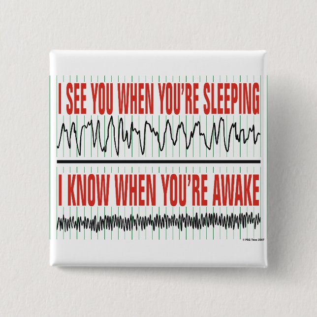 Bóton Quadrado 5.08cm Vejo-te quando estás a dormir. Botao (Frente)