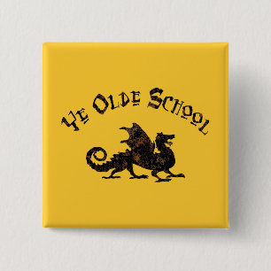 Bóton Quadrado 5.08cm Velha Escola - Dragão Medieval Rei Artur Cavaleiro