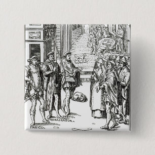 Bóton Quadrado 5.08cm Venda pelo Crier de cidade, após um woodcut 'no
