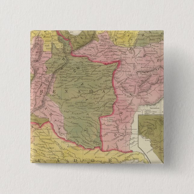 Bóton Quadrado 5.08cm Venezuela, Nova Granada e Equador (Frente)