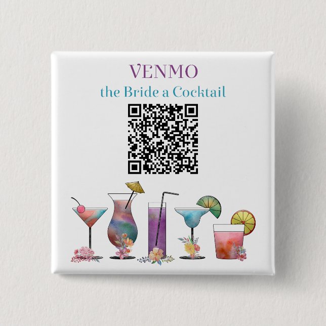 Bóton Quadrado 5.08cm VENMO o código QR personalizado da noiva a coquete (Frente)