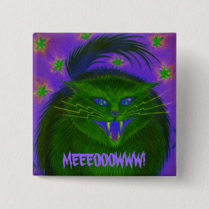 Bóton Quadrado 5.08cm Verde assustador "MEEEOOOWWW do gato!" botão
