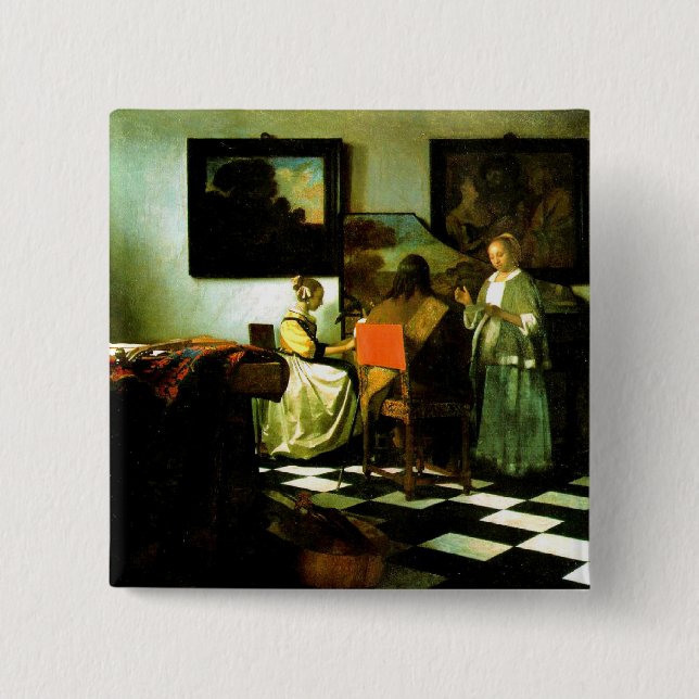 Bóton Quadrado 5.08cm Vermeer: O trabalho de arte do concerto (Frente)