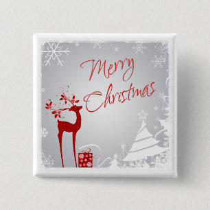 Bóton Quadrado 5.08cm Vermelho, Cinza Vestido de Natal, Árvores, Botão d