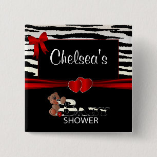 Bóton Quadrado 5.08cm Vermelho e chá de fraldas das listras da zebra