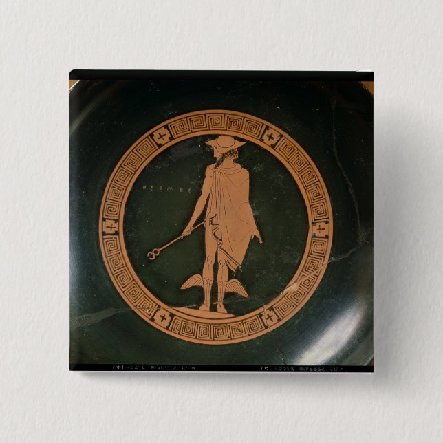 Bóton Quadrado 5.08cm Vermelho-figura grega copo, descrevendo o deus (Frente)