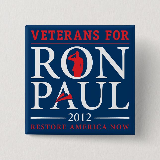 Bóton Quadrado 5.08cm Veteranos para o botão retro de Ron Paul (Frente)