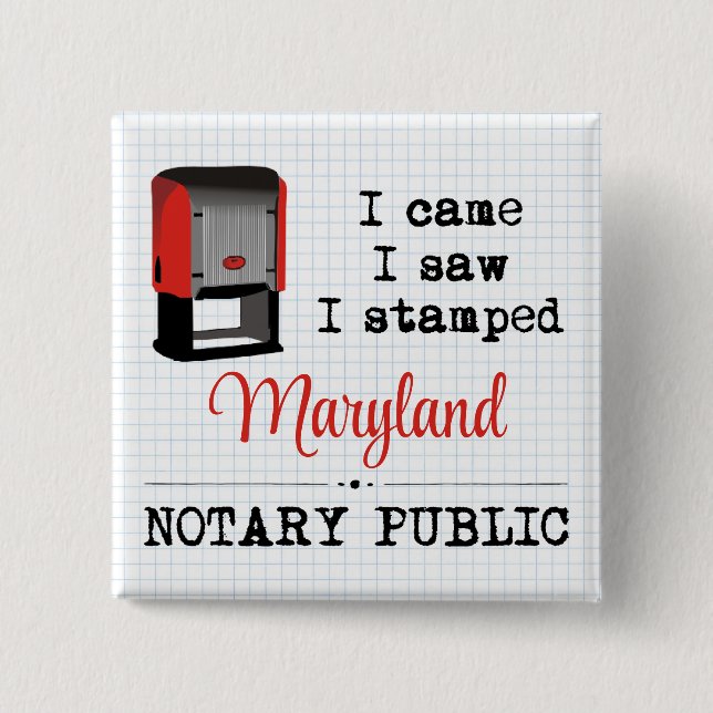 Bóton Quadrado 5.08cm Vew Samped Notary Public Maryland (Frente)