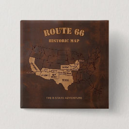 Bóton Quadrado 5.08cm Viagem Americana pela Rota 66 Centenária