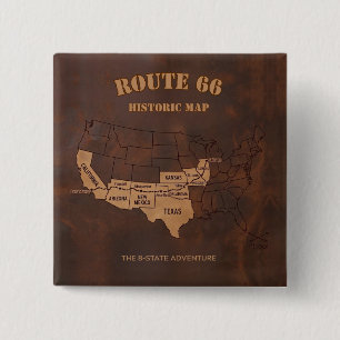Bóton Quadrado 5.08cm Viagem Americana pela Rota 66 Centenária