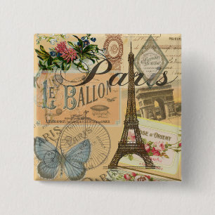 Bóton Quadrado 5.08cm Viagem de Paris