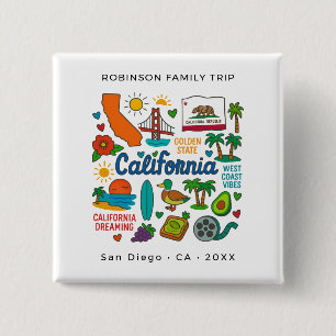 Bóton Quadrado 5.08cm Viagem Familiar Personalizada pela Califórnia