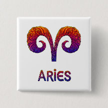 Vibrant Colorful Aries Zodiac Square Button/Magnet