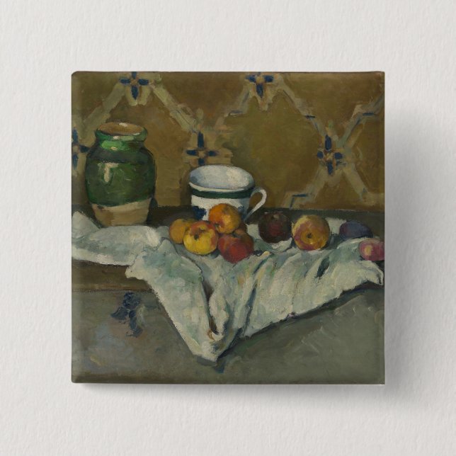 Bóton Quadrado 5.08cm Vida de Paul Cezanne | ainda com frasco, copo, e (Frente)