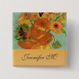 Bóton Quadrado 5.08cm Vida tranquila - Vase com doze girassóis, van Gogh
