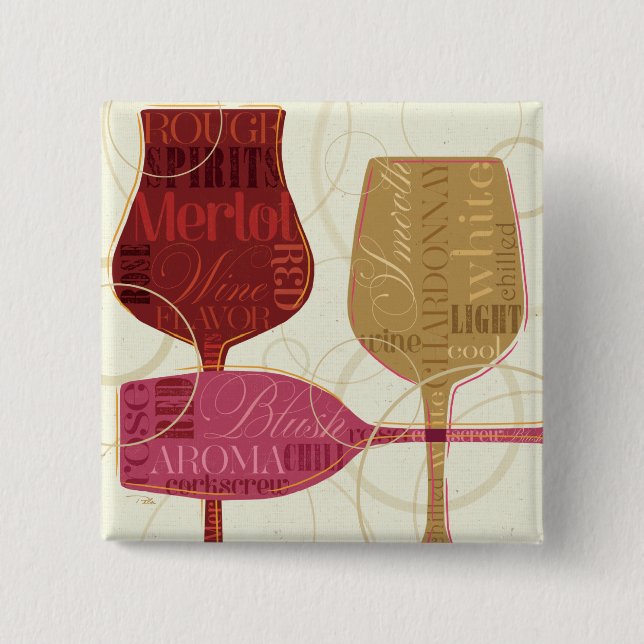 Bóton Quadrado 5.08cm Vidros de vinho coloridos (Frente)