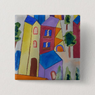 Bóton Quadrado 5.08cm Vila abstrato de Verão