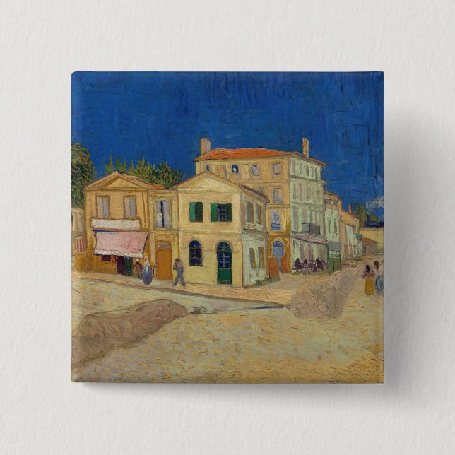 Bóton Quadrado 5.08cm Vincent van Gogh - A Casa Amarela / A Rua (Frente)