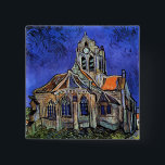 Bóton Quadrado 5.08cm Vincent Van Gogh - A Igreja em Auvers<br><div class="desc">Petróleo na canvas de 1890, Van Gogh pintou isto depois de deixar o asilo em Santo-Rémy e se mudar para Auvers-sur-Oise para ser tratado pelo Dr. Paul Gachet. Diferentemente de lojas semelhantes, o Art Lover's Cafe apresenta obras de arte clássicas de alta resolução que foram cuidadosamente restauradas, balanceadas por cores...</div>