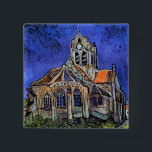Bóton Quadrado 5.08cm Vincent Van Gogh - A Igreja em Auvers<br><div class="desc">Petróleo na canvas de 1890, Van Gogh pintou isto depois de deixar o asilo em Santo-Rémy e se mudar para Auvers-sur-Oise para ser tratado pelo Dr. Paul Gachet. Diferentemente de lojas semelhantes, o Art Lover's Cafe apresenta obras de arte clássicas de alta resolução que foram cuidadosamente restauradas, balanceadas por cores...</div>
