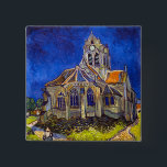 Bóton Quadrado 5.08cm Vincent van Gogh - A Igreja em Auvers<br><div class="desc">Igreja de Auvers / l'Eglise à Auvers-sur-oise de Vincent Van Gogh em 1890</div>