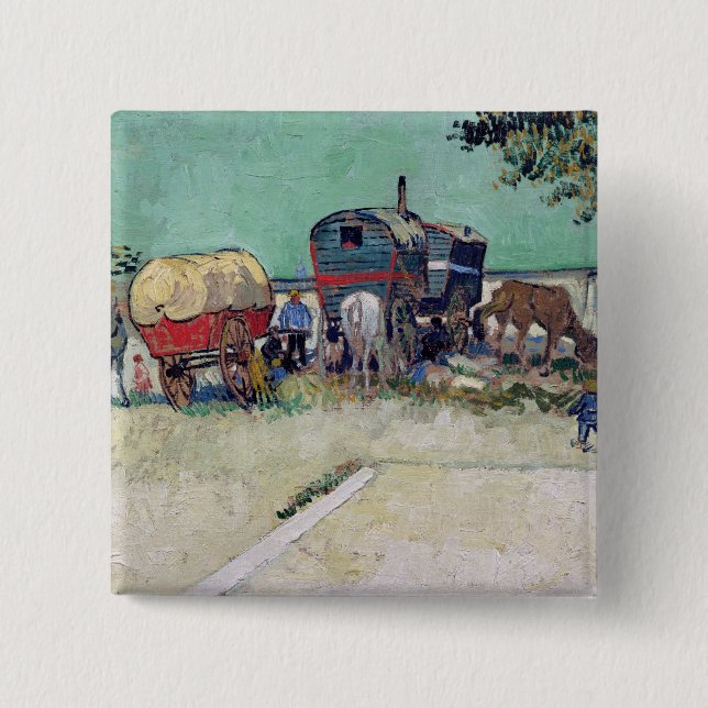 Bóton Quadrado 5.08cm Vincent van Gogh | as caravana, acampamento (Frente)
