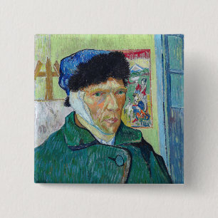 Bóton Quadrado 5.08cm Vincent van Gogh - Autorretrato com a orelha banda