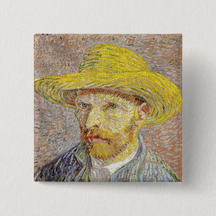 Bóton Quadrado 5.08cm Vincent van Gogh - Autorretrato com Chapéu de Pal