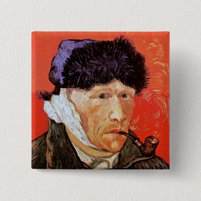 Bóton Quadrado 5.08cm Vincent Van Gogh - Autorretrato com Orelha Bandada (Frente)