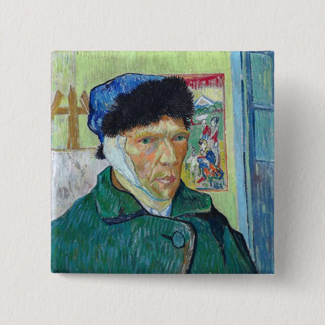 Bóton Quadrado 5.08cm Vincent van Gogh - Autorretrato com ouvido colado (Frente)