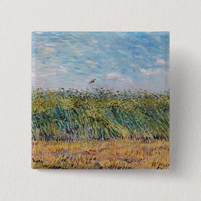 Bóton Quadrado 5.08cm Vincent van Gogh - Campo de trigo com Lark (Frente)