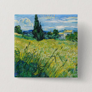 Bóton Quadrado 5.08cm Vincent van Gogh - Campo de Trigo Verde com Cypres