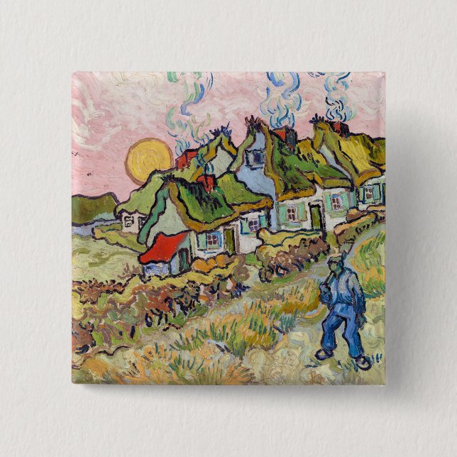 Bóton Quadrado 5.08cm Vincent van Gogh - Casas e Figura (Frente)
