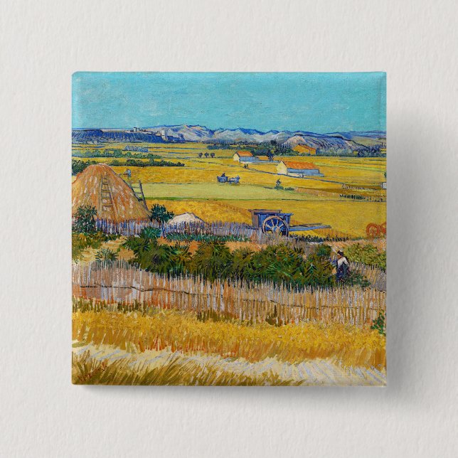 Bóton Quadrado 5.08cm Vincent van Gogh - Colheita em La Crau (Frente)