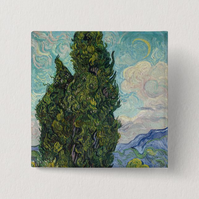 Bóton Quadrado 5.08cm Vincent van Gogh - Cyprestes (Frente)