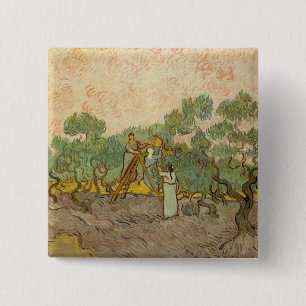 Bóton Quadrado 5.08cm Vincent van Gogh - Mulheres Escolhendo Azeitonas
