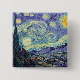 Bóton Quadrado 5.08cm Vincent Van Gogh Na Noite Estrelada
