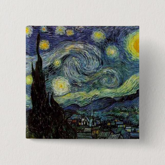Bóton Quadrado 5.08cm Vincent van Gogh - Noite Estrelada (Frente)