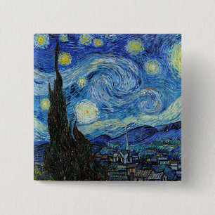 Bóton Quadrado 5.08cm Vincent Van Gogh Noite Estrelada Arte Fina Vintage